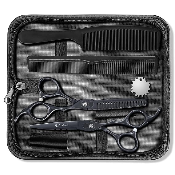 Purple Dragon 6 inch Hair Cutting Shears Set with Bag for Barbers - Black