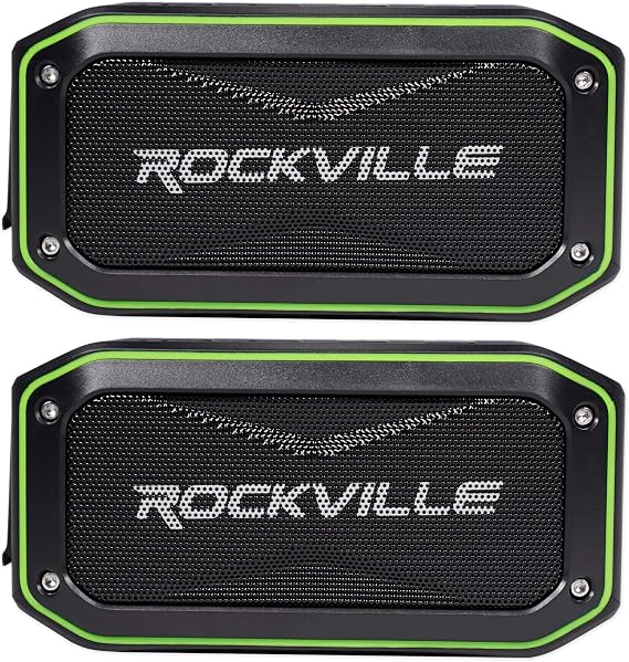 Rockville Rock Anywhere Waterproof Portable Bluetooth Speaker, 2-Pack | 30-Hour Battery, 20W Peak/10W RMS, TWS Stereo Linking, IPX7, Dual Passive Radiators, SD/Aux, Bike Mount Included