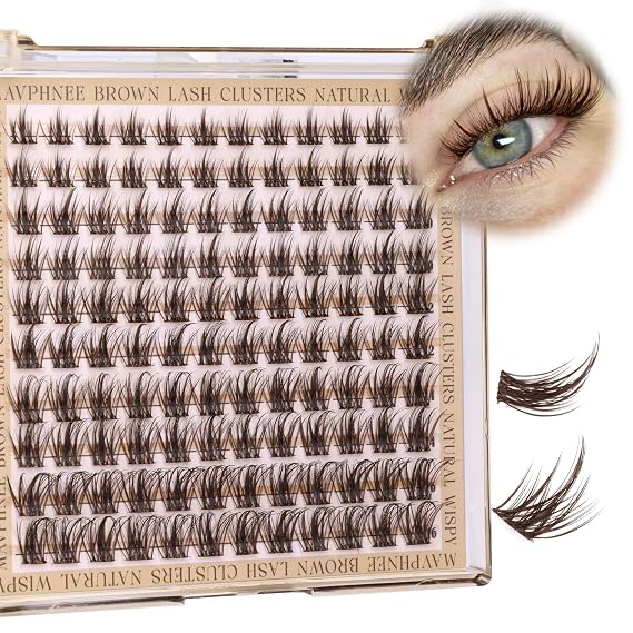 Brown Lash Clusters Wispy Eyelash Individual Lashes Spikes DIY Lash Extensions Dark Brown Cluster Lashes Natural Cluster Eyelash Extensions C-Curly Eyelash Clusters Clear Band Fairy Lash Pack 120Pcs