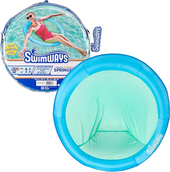 SwimWays Spring Float Premium Papasan Pool Lounger with Breathable Mesh Seat, Inflatable Pool Floats for Adults with Fast Inflation, for Ages 15 & Up