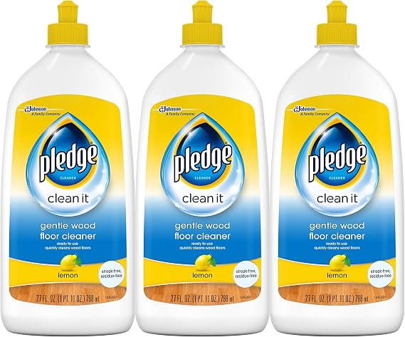 Pledge Wood Floor Cleaner Liquid, Shines Hardwood, Removes Dirt, Safe and Gentle, Lemon, 27 fl oz - Pack of 3