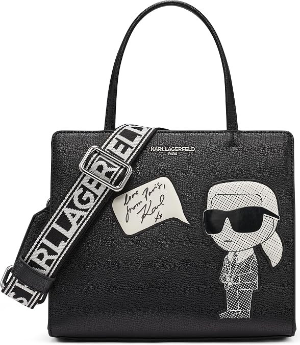 KARL LAGERFELD Paris Maybelle Satchel with Love From Paris, Black/Silver, One Size