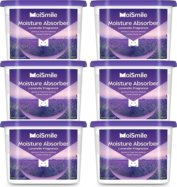 Lavender Fragrance Moisture Absorbers 6 PackRefillable 10.5 oz. Humidity Absorber Boxes for Closet, Bathroom, Car & Basement