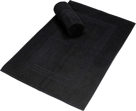 GLAMBURG Premium Cotton 20x32 inch 2-Pack Bath Mats - 100% Ringspun Cotton - Luxury Hotel & Spa Quality - 800 GSM - Durable Soft Highly Absorbent - Machine Washable - Black