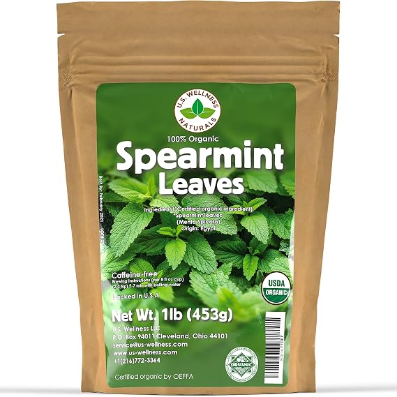 Spearmint Tea | 1lb (16Oz) | Loose Leaf Spearmint (WHOLE LEAF) | 100% CERTIFIED Organic Spearmint Herbal Tea (Mentha Spicata) | Caffeine Free | Bulk Resealable Bag