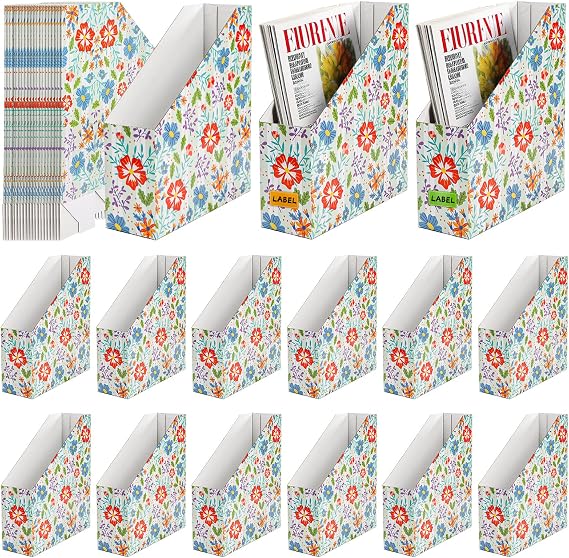 WRINGKIT 20 Pack Foldable Magazine Holder, Vertical File Bin with Labels