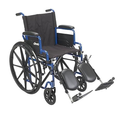 Drive Medical Blue Streak Foldable Wheelchair, Leg Rests, 16" Seat | Foldable Wheelchair Offers Padded Comfort with Durable Construction, Desk Arms and Elevating Leg Rests for Easy Mobility