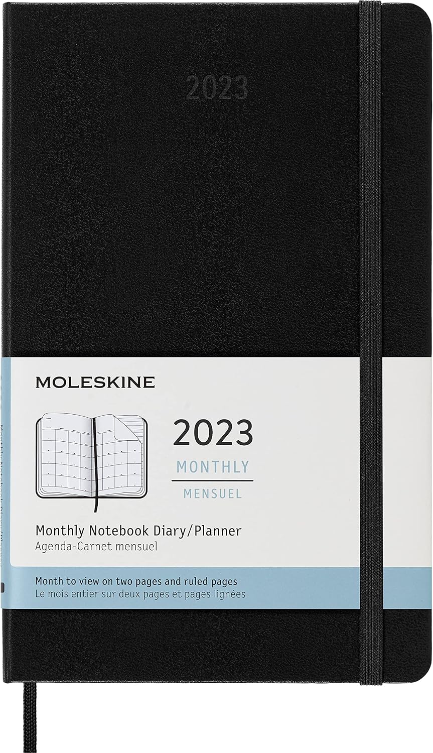 Moleskine Classic 12 Month 2023 Monthly Planner, Hard Cover, Large 5 x 8.25, Black
