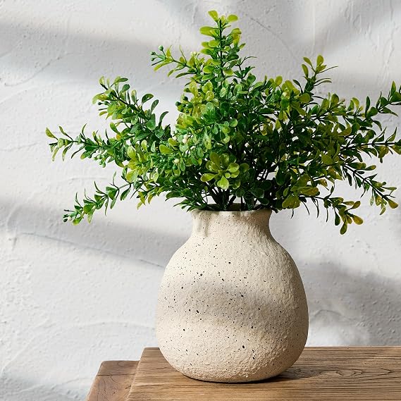 PORCER Ceramic Rustic Flower Vase, 6.1 Inch Cute Boho for Home Decor, Farmhouse Terracotta Vase for Living Room, Table, Shelf, Mantel Decoration, Farmhouse, White