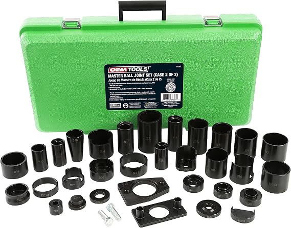 OEMTOOLS 37387 Master Ball Joint Service Kit (Case 2 of 2), Green and Black 34 Piece Automotive Ball Joint Tool Master Kit, Honda Ball Joint Press Kit