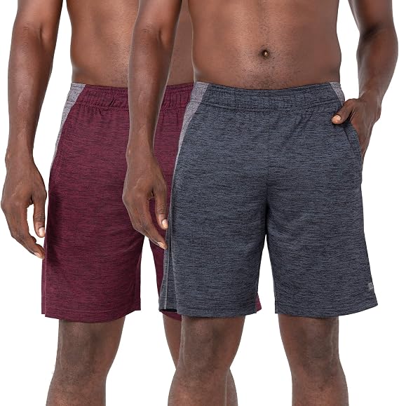 Layer 8 Mens 2 Pack Shorts Athletic Quick Dry Performance Workout/Sleep Jersey Shorts with Pockets 9 Inch Inseam Two Pack