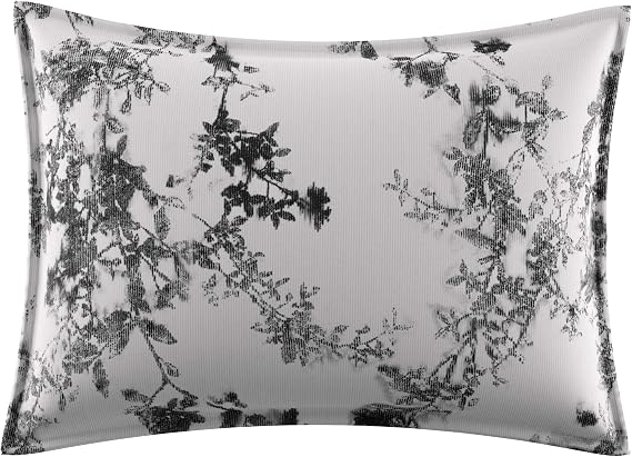 Vera Wang - Sham, Luxury Organic Cotton Percale Bedding, Smooth & Soft Home Decor (Charcoal Vines White, Standard Sham)