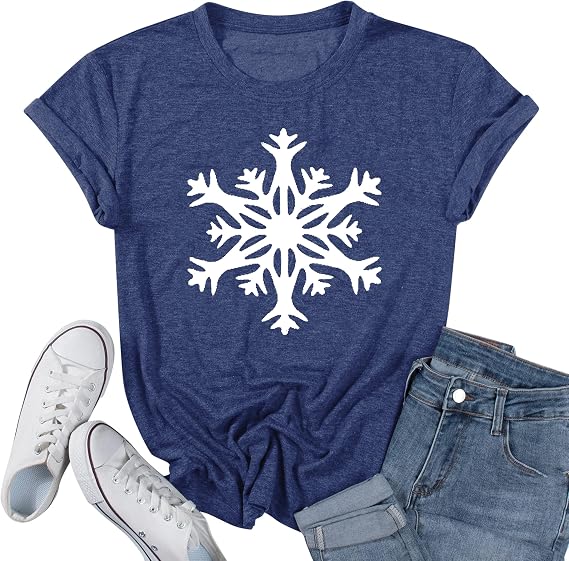 Christmas Shirts for Women Cute Snowflake Graphic Holiday Shirts Tops