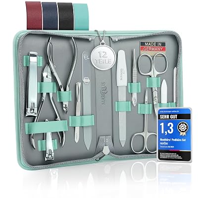 marQus Nail Kit for Men and Women - Manicure Set 12 pcs - German Made Nail Kit - Grooming Set - Genuine Leather Case with exclusive Glass Nail File - Manicure Set made in Germany