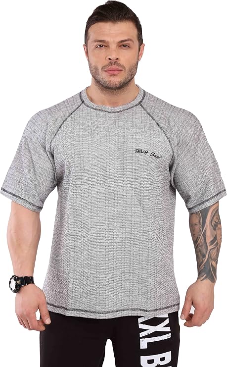 Men's Thick Fabric Cotton T-Shirt, Active Wear Gym Short Sleeve Shirt