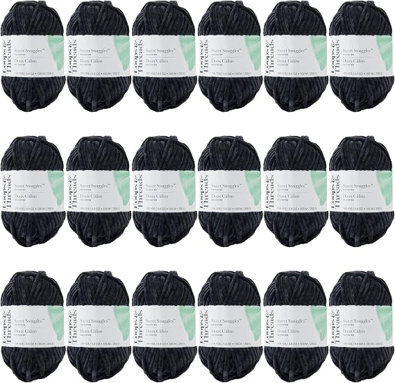 Loops & Threads Sweet Snuggles Yarn - Solid Yarn for Knitting, Crochet, Weaving, Arts & Crafts - Black, Bulk 18 Pack