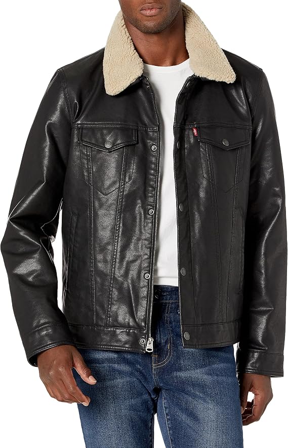Levi's Men's Classic Faux Leather Trucker Jacket With Detachable Sherpa Collar