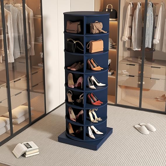 7-Tier Rotating Shoe Rack Tower, 360 Spinning Shoe Rack, Modern Free Standing Spinning Shoe Organizer, Rotating Lazy Susan Shoe Racks for Entryway Doorway, Holds Up to 28 Pairs of Shoes(Blue)