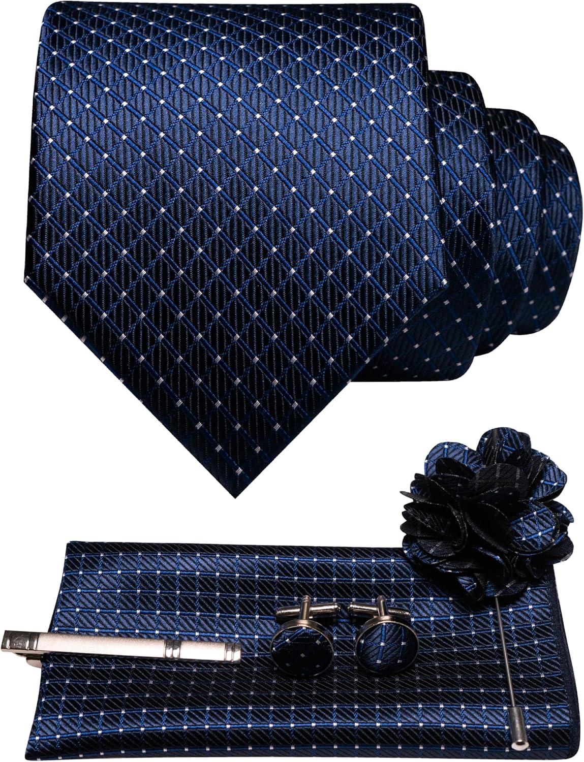 RBOCOTT Tie and Pocket square With Cufflinks,Lapel Pin,Tie Clip Sets for Men 5PCS