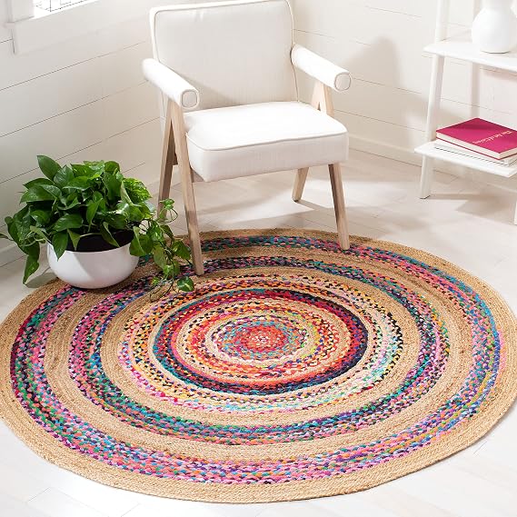 SAFAVIEH Natural Fiber Round Collection 3' Round Pink NFB301U Handmade Boho Country Charm Jute Area Rug