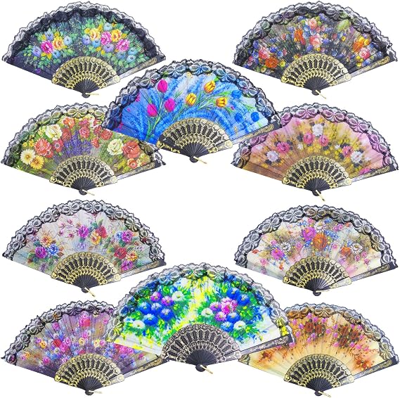10 Pieces Spanish Hand Fan Handheld Fans for Women Floral Spanish Folding Fan Foldable Fan Vintage Fans Handheld Hand Fan for Wedding and Party Decoration