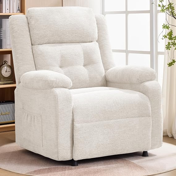 Korser Power Recliner Chair for Adults, Oversized Electric Recliner with Thickened Cushions, Chenille Fabric Reclining Chair for Living Room, Bedroom, Beige