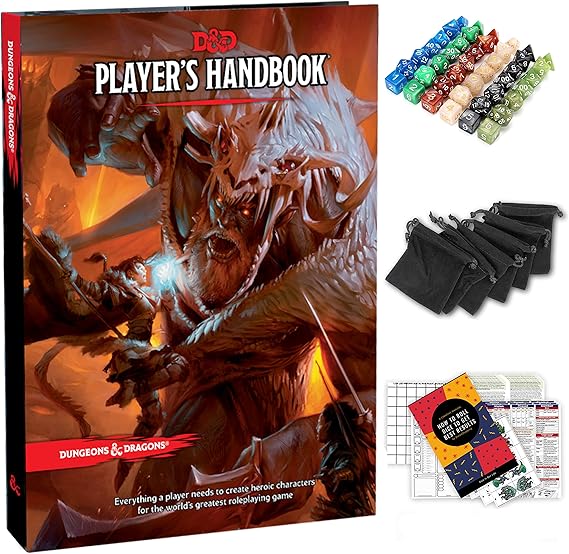 Player's Handbook Dungeons and Dragons 5th Edition with DND Dice and Complete Printable Kit - D&D Core Rulebook - D&D 5e Players Handbook Gift Set - D&D Starter Set Accessory - DND Beginner Gift Set