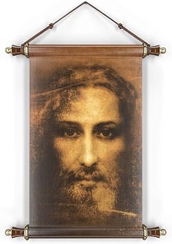 Jesus Christ Poster Print The Shroud of Turin Jesus Wall Art Wall Art Canvas Made in The USA Elegant Cherry Wood Frame (14"x16")