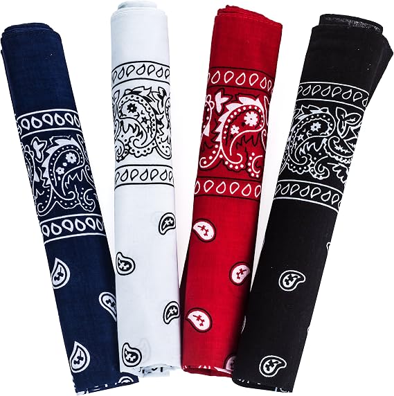Bandanas for Men & Women, Paisley Bandanas, Bandanas for Face Mask, 4 Pack, 100% Cotton Bandanna by Tigerdoe