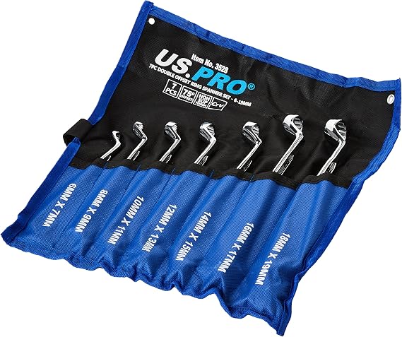 US PRO Tools 7pc Double Hex 35 Deg Offset Swan Neck Spanner Set 6-19mm 2984
