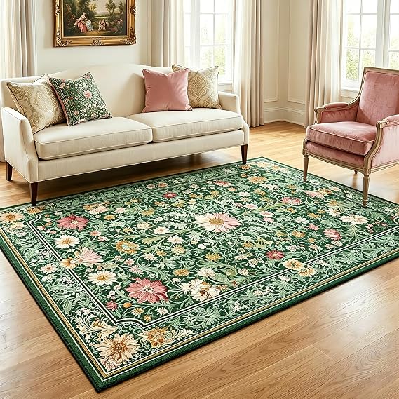 keepcute Floral Boho Area Rug 5x7 ft, Washable Non-Slip