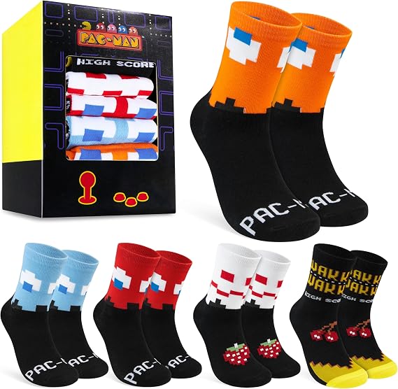Pac-Man Novelty 5 Pack Socks for Men Women Teens Arcade Games Socks Xmas, Secret Santa Gifts for Gamers