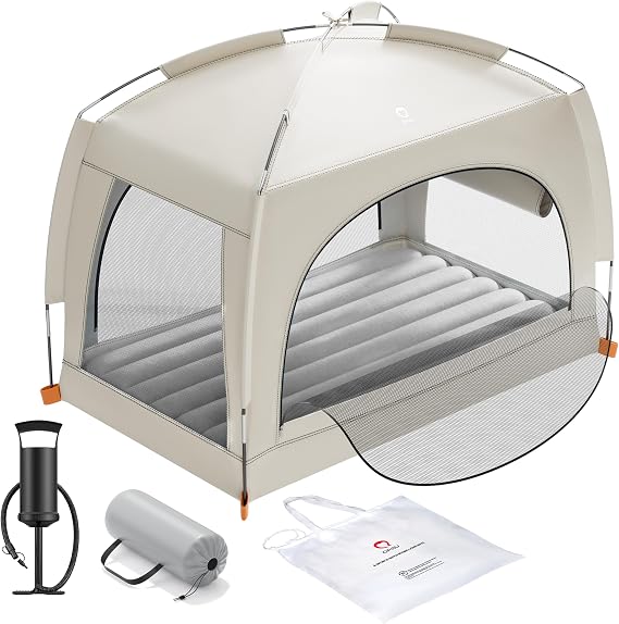 QPAU Inflatable Kids Air Mattress with Tent, Portable Design, Ages 3+