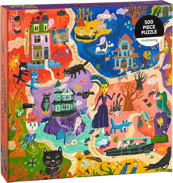 Mudpuppy - Welcome to Spooky Town 500 Piece Jigsaw Puzzle | Illustrated by Stephanie Birdsong, Haunted, For Adults, Family, and Kids, Recycled Paper, No Dust, Finished Size 20" x 20"