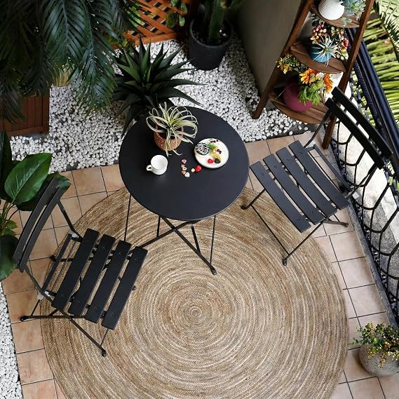 Grand patio 3-Piece Folding Bistro Set, 2 Chairs and 1 Table, Weather-Resistant Outdoor/Indoor Conversation Set for Patio, Yard, Garden-Black