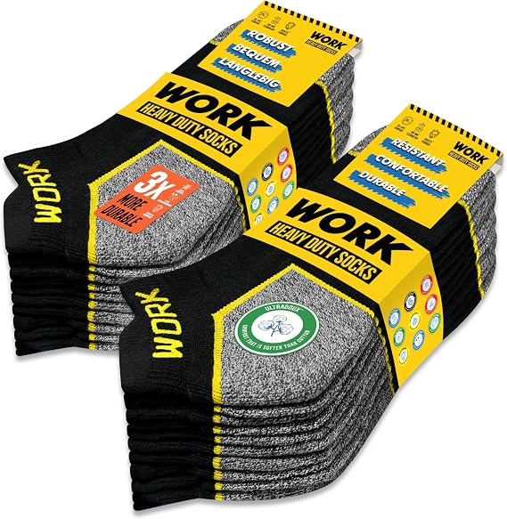 SOXCO WORK Men's Short Socks Black Ankle Length 10 Pairs
