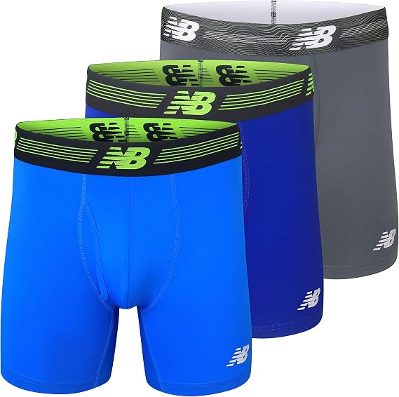 New Balance Men's Performance Boxer Briefs with Fly, Breathable Stretch Underwear, Moisture Wicking, Soft Waistband (3 Pack)