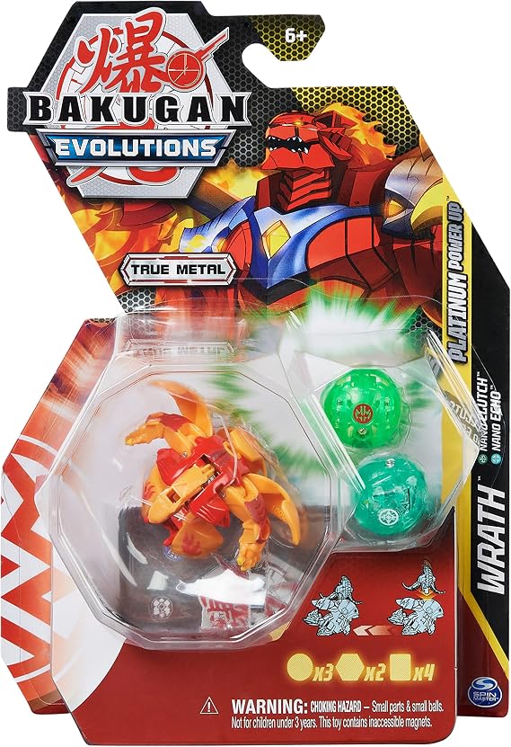 BAKUGAN 'Evolutions' Power Up Pack of 3 with 1 Platinum Series Ball (Pyrus Wrath) and 2 Nanogans (Ventus Clutch, Haos Echo)