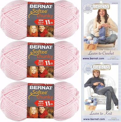 Bernat Softee Chunky Yarn Bundle Super Bulky Number 6, 3 Skeins Baby Pink 28418