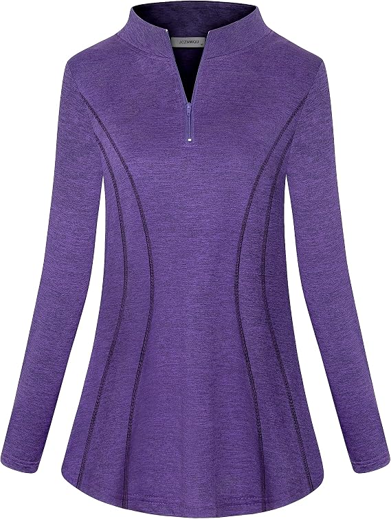 Womens Long Sleeve 1/4 Zip Pullover Athletic Workout Shirts