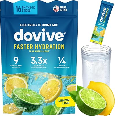 Electrolyte Drink Mix | 16 Instant Hydration Packets w 920mg Hydrate Electrolytes | Low-Sugar 7g Electrolytes Hydration wVitamins C, B3, B5, B6, B12 and Na, Ca, Mg, K, Zn Lemon-Lime