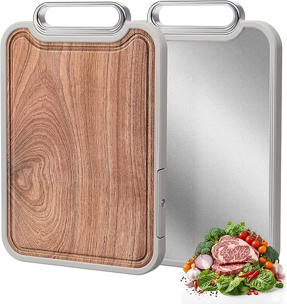 ROTTOGOON Chopping Board Wood & Stainless Steel 2 in 1 Cutting Boards