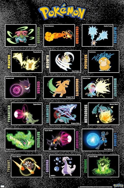 Pokemon - Moves Grid Wall Poster, 34L" x 22.4W", Unframed Version