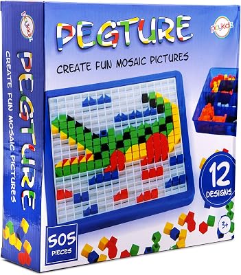 Playkidz: Pegture Set with 505 Larger Pieces  12 Design Cards. Mosaic Puzzle Toy Set, Creative Skills Development, Educational Learning Toys for Kid. Great Gift for Boys & Girls.