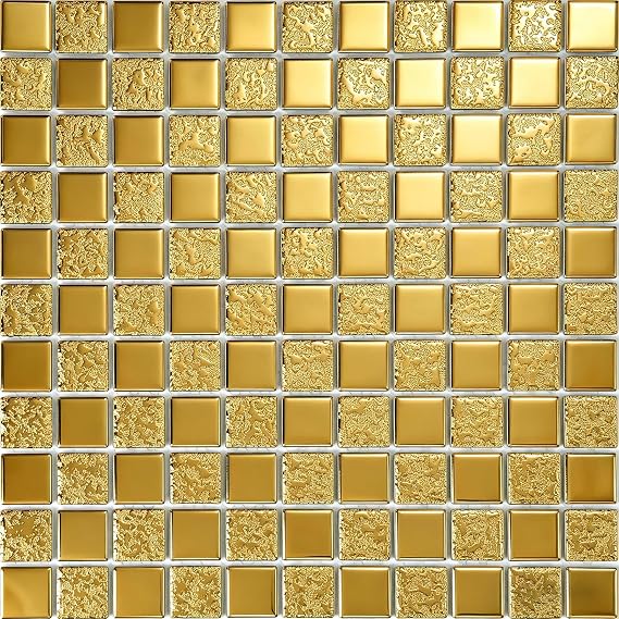 Hominter Gold Ceramic Mosaic Backsplash Tile, 10 Sq Ft