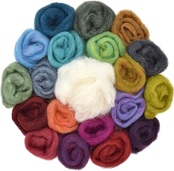 100% Wool - Assorted Wool Roving for Needle Felting, Colorful Corriedale