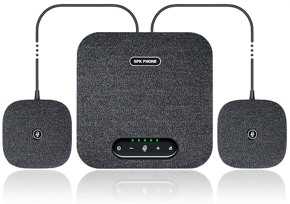 Conference Speaker and Microphone, Bluetooth/USB Speakerphone with 2 Expansion Mics, 360 Enhanced Voice Pickup, Noise Reduction Conference Microphone for Large Conference Room with up to 20 People