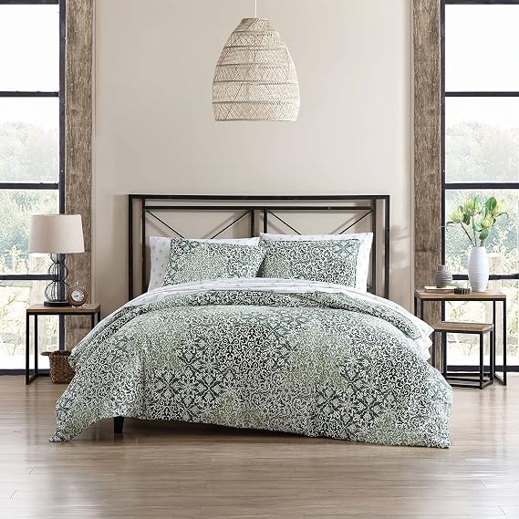 Stone Cottage - Queen Comforter Set, Reversible Cotton Bedding with Matching Shams, Ideal Bedding Set (Abingdon Dark Green, Queen)