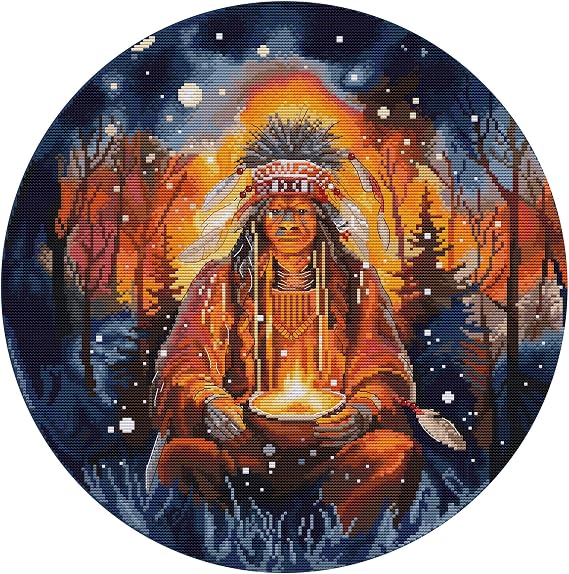 HobbyJobby Cross Stitch Kit The Shaman, Counted Cross Stitch Kit for Adults, Needlecraft and Embroidery Kit