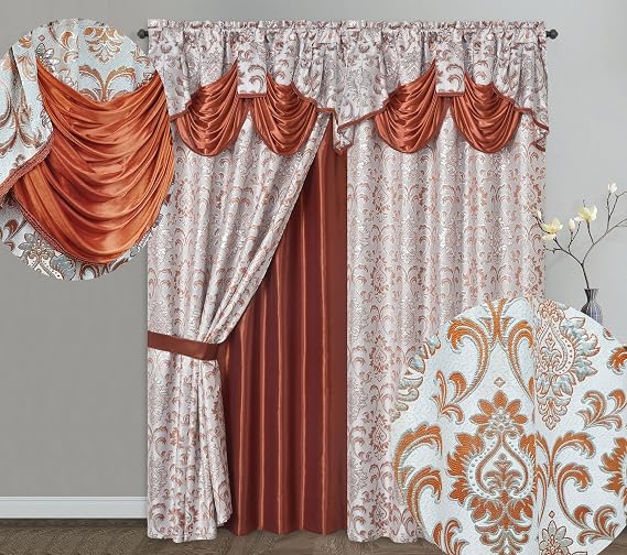 GOHD Samba Star Jacquard Window Curtain 2PC Panels.Each pc W54 xL90.Rust